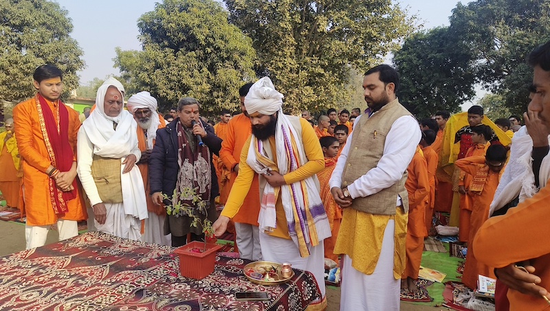 Revered Mahants of Prominent Ashrams of Naimisharanya at Tulsi Pujan in Gurukul
